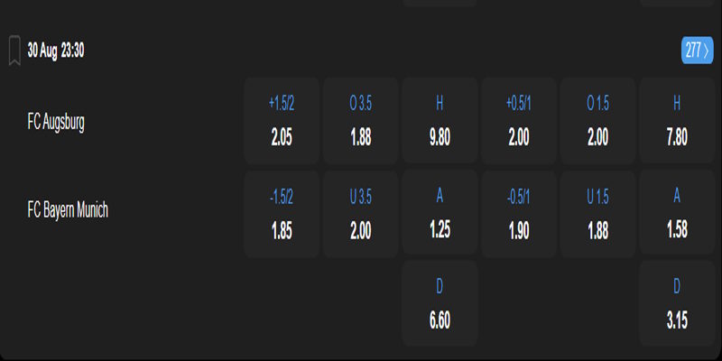 Augsburg vs Bayern Munich - bảng tỷ lệ kèo