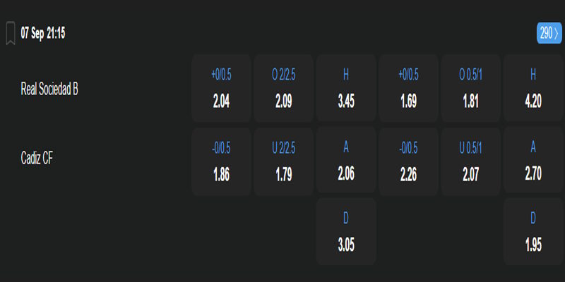 Real Sociedad B vs Cadiz - bảng tỷ lệ
